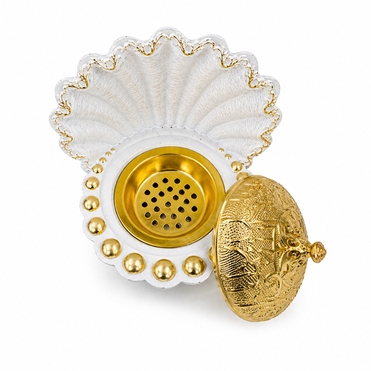 Oyster White And Gold Bakhoor Burner