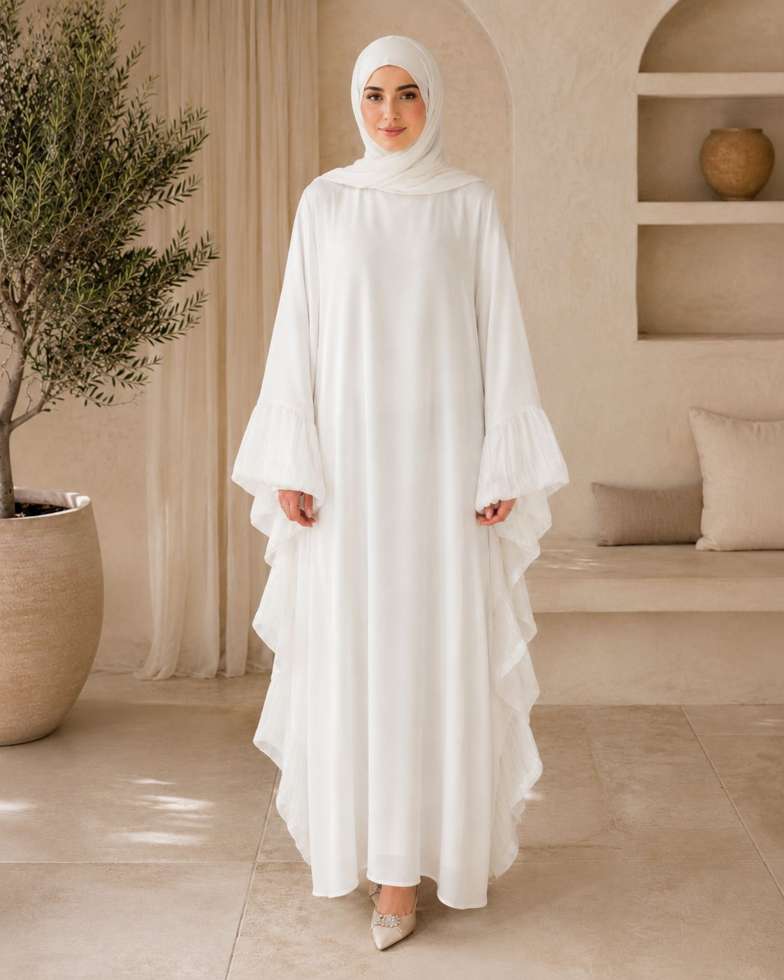 White Butterfly Ruffle Abaya