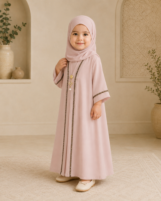 Pink Embellished Kids Abaya