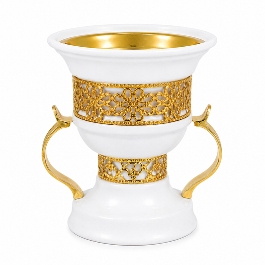 Metal Cup White And Gold Bakhoor Burner