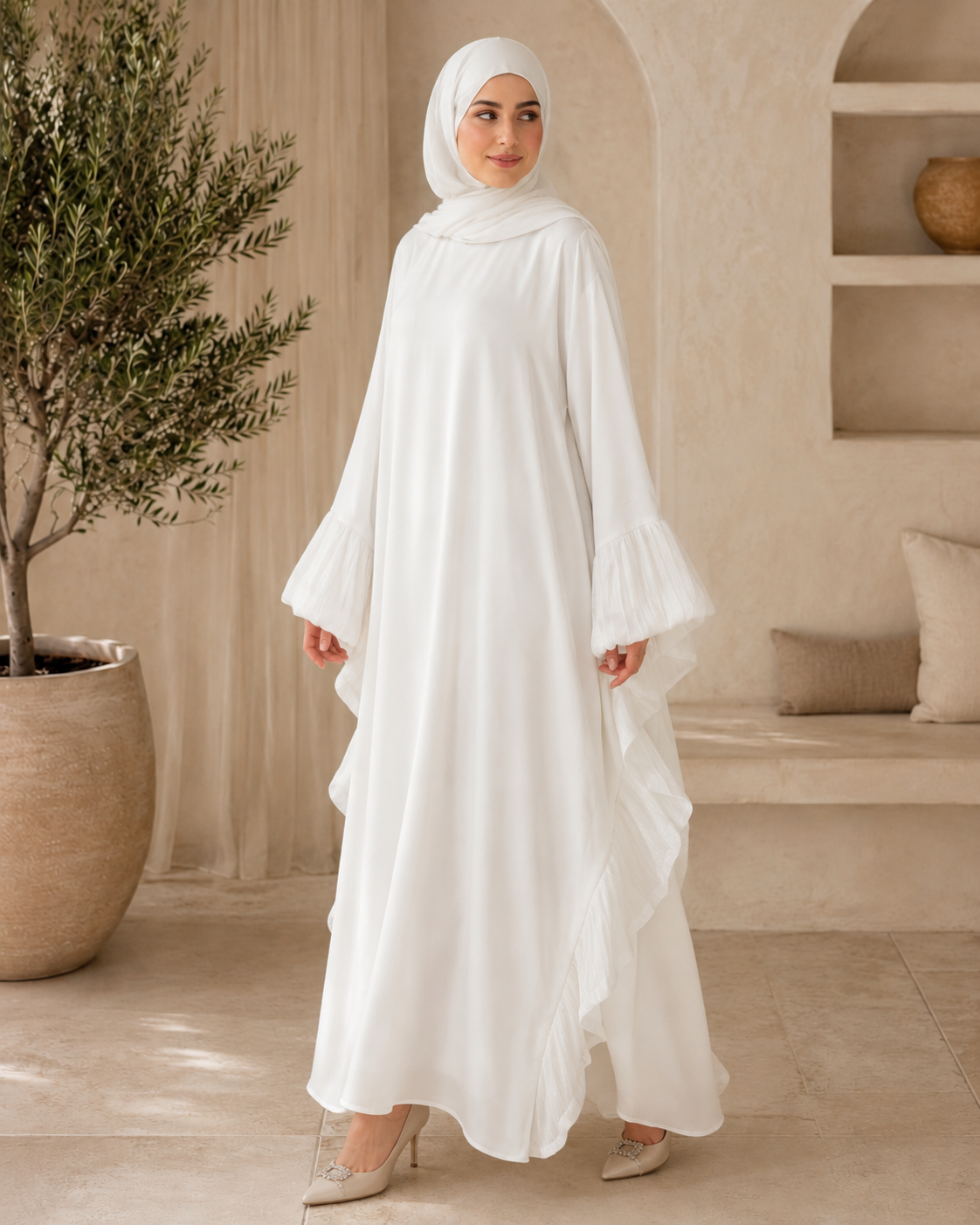 White Butterfly Ruffle Abaya