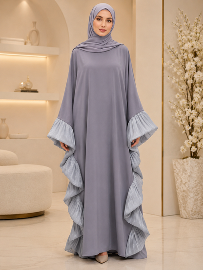 Grey Butterfly Ruffle Abaya