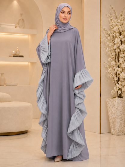 Grey Butterfly Ruffle Abaya