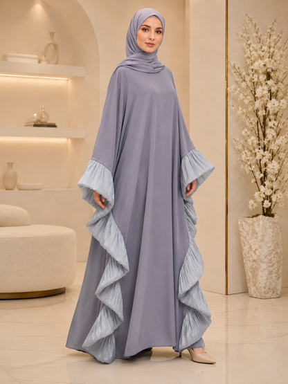Grey Butterfly Ruffle Abaya