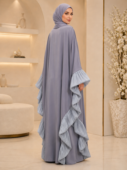 Grey Butterfly Ruffle Abaya