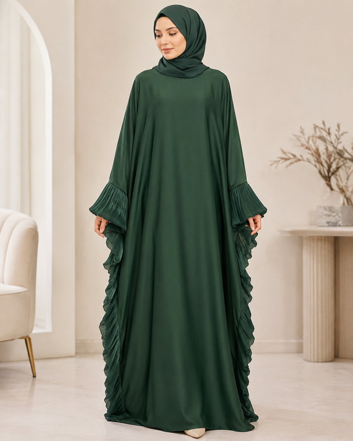 Green Butterfly Ruffle Abaya