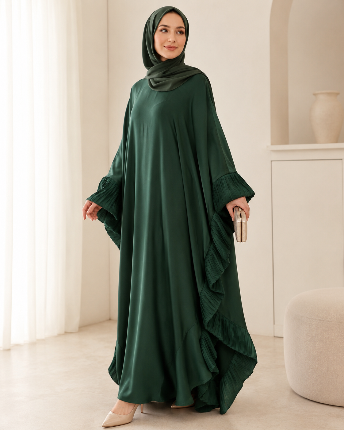 Green Butterfly Ruffle Abaya