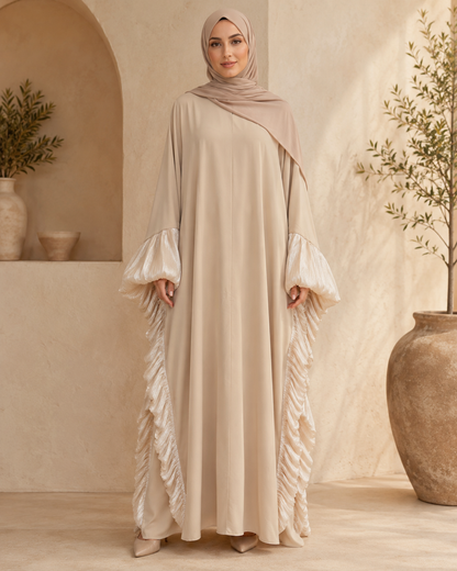 Beige Butterfly Ruffle Abaya