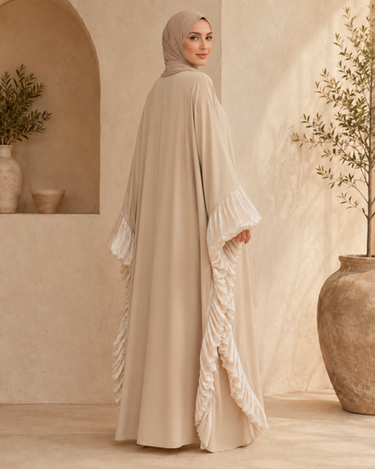 Beige Butterfly Ruffle Abaya