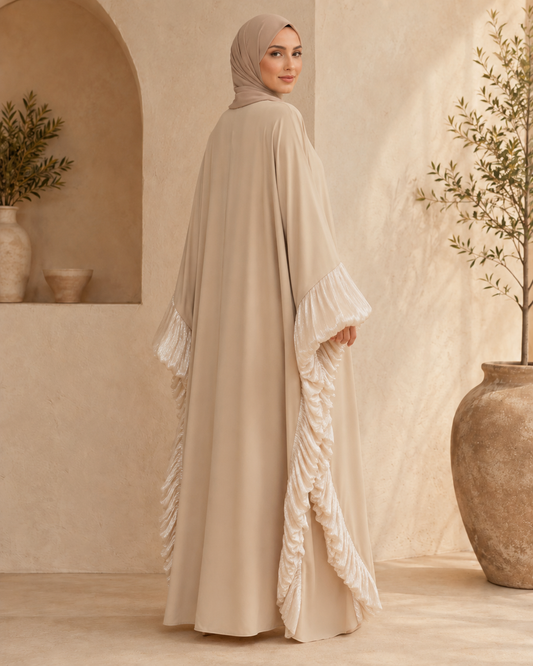 Beige Butterfly Ruffle Abaya
