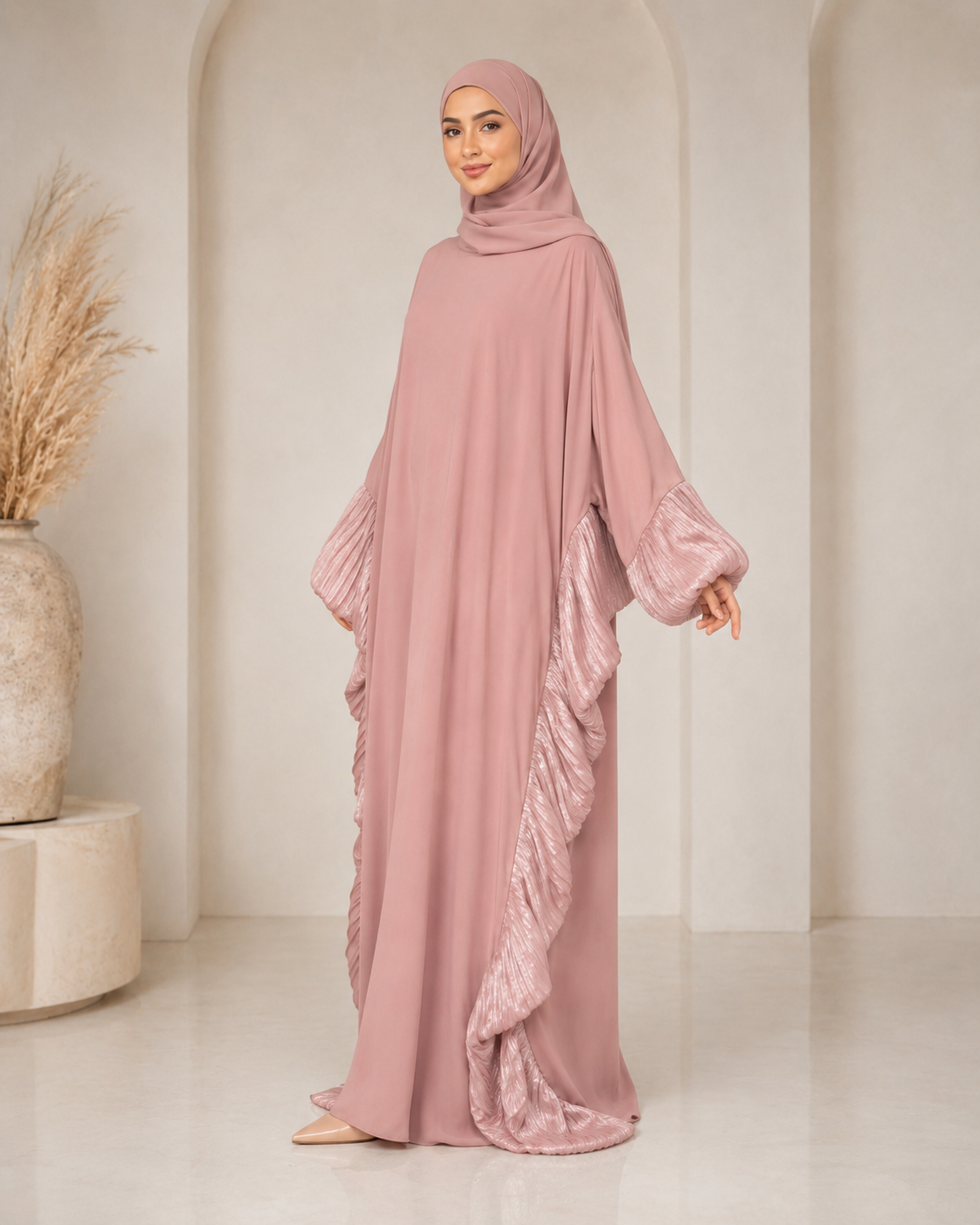 Pink Butterfly Ruffle Abaya