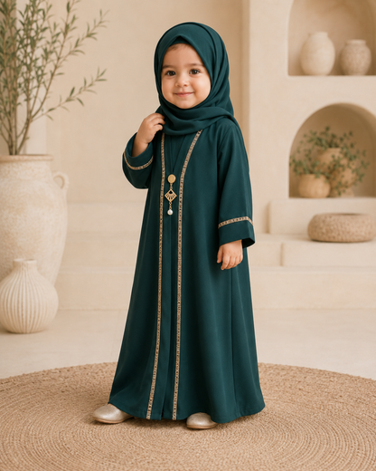 Green Embellished Kids Abaya