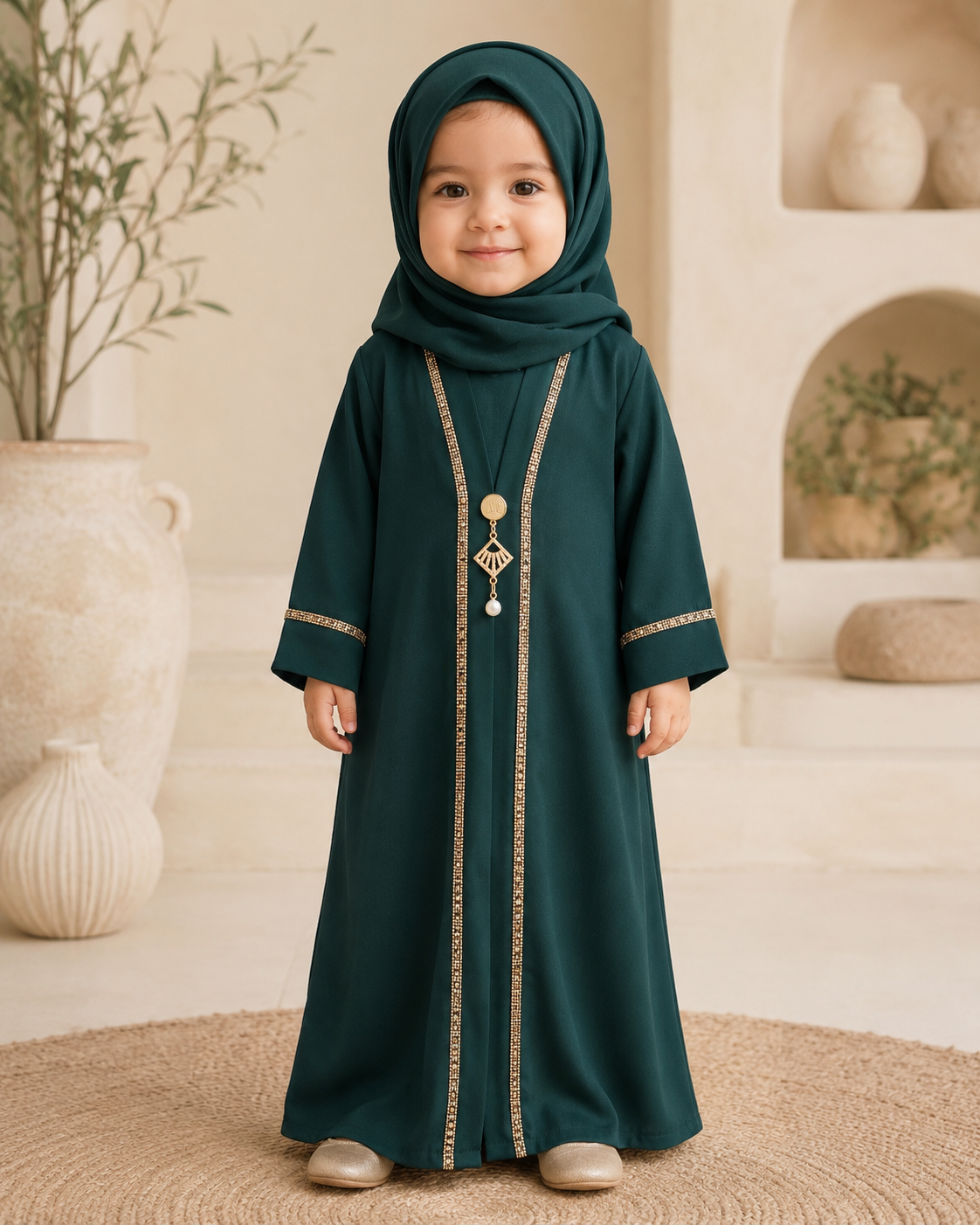 Green Embellished Kids Abaya