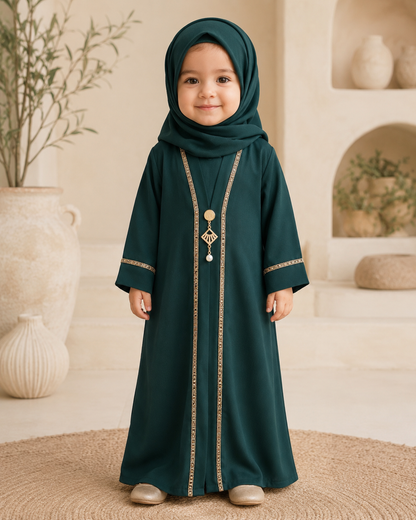 Green Embellished Kids Abaya
