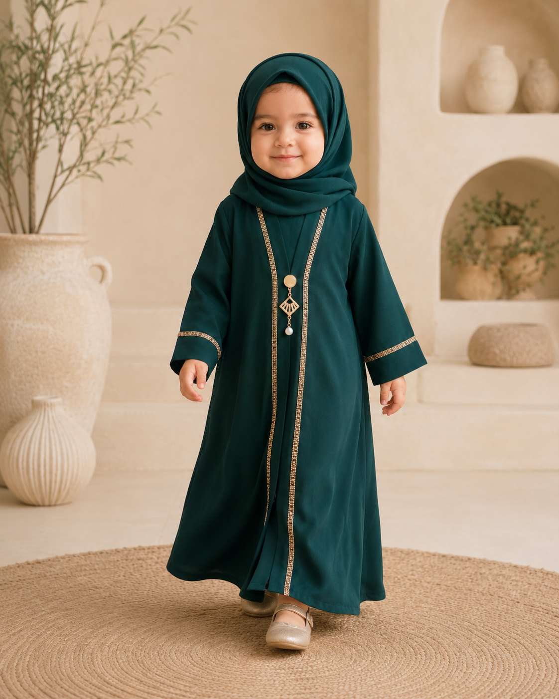 Green Embellished Kids Abaya