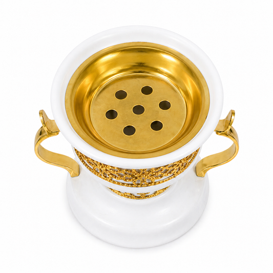 Metal Cup White And Gold Bakhoor Burner