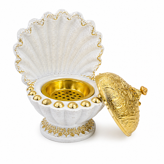 Oyster White And Gold Bakhoor Burner