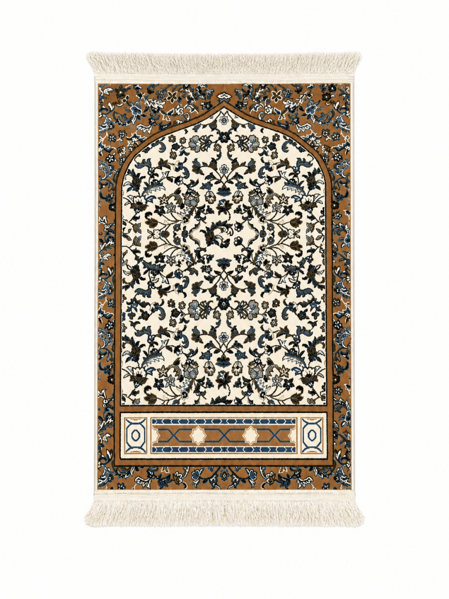 Cream And Brown Madinah Inspired Prayer Mat Mada - Adhkar