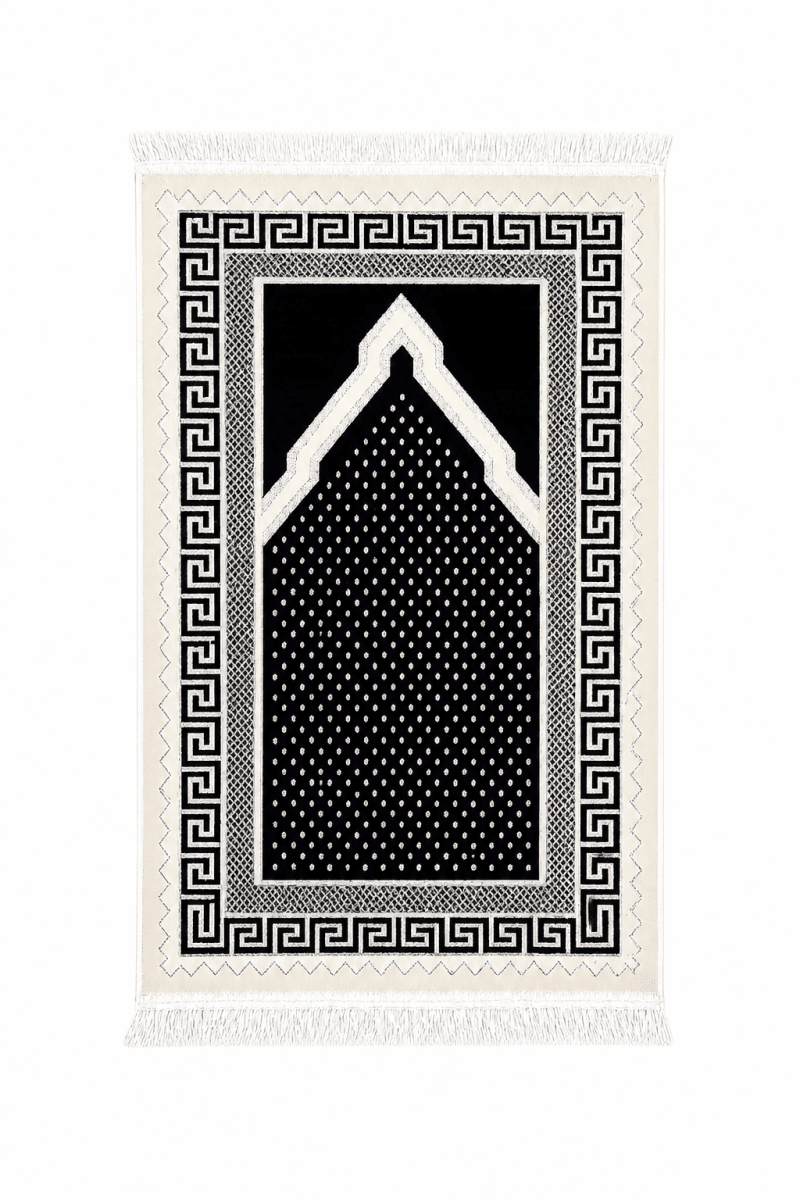 Mehrab White And Black Prayer Mat - Adhkar
