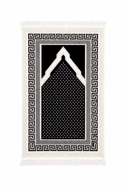 Mehrab White And Black Prayer Mat - Adhkar