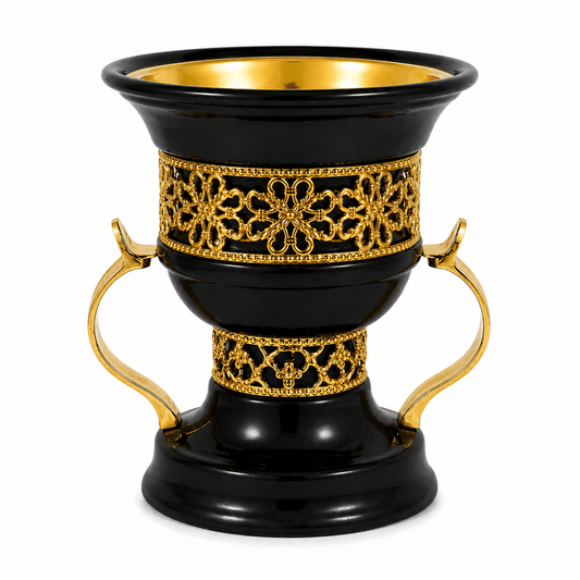 Metal Cup Black And Gold Bakhoor Burner - Adhkar
