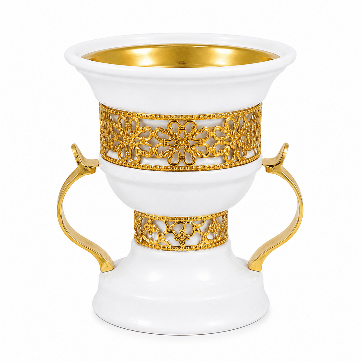 Metal Cup White And Gold Bakhoor Burner - Adhkar