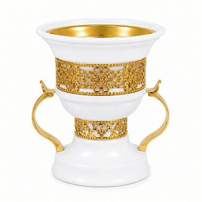 Metal Cup White And Gold Bakhoor Burner - Adhkar