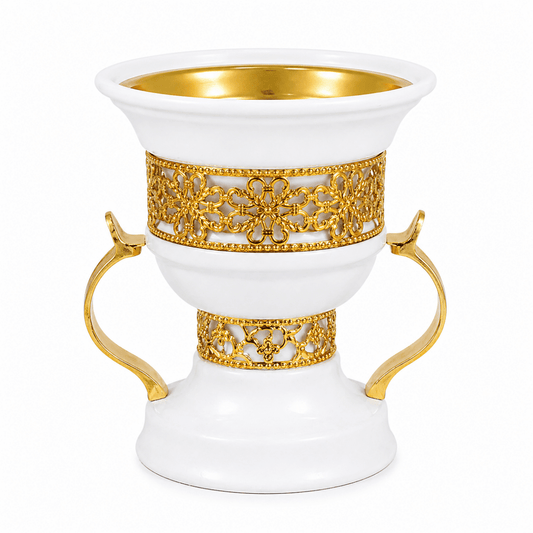 Metal Cup White And Gold Bakhoor Burner - Adhkar