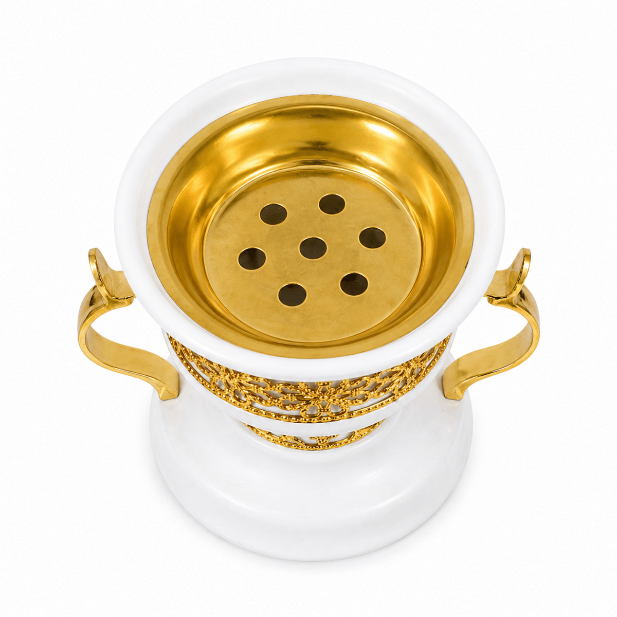 Metal Cup White And Gold Bakhoor Burner - Adhkar