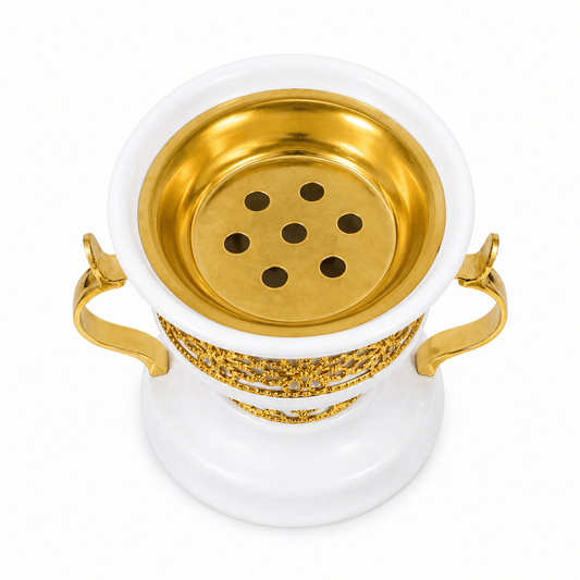 Metal Cup White And Gold Bakhoor Burner - Adhkar