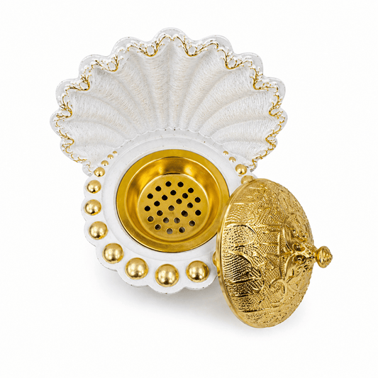 Oyster White And Gold Bakhoor Burner - Adhkar
