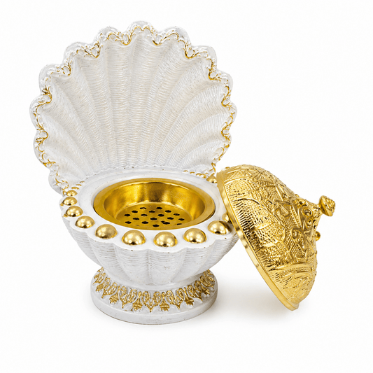 Oyster White And Gold Bakhoor Burner - Adhkar